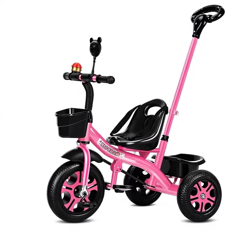 Kids 2 in 1 Tricycle with Detachable Push Handle Double Storage Baskets for Children 18 Months to 6 Years Old to Paly