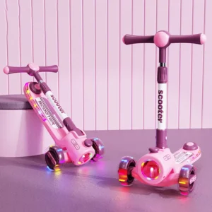 Kids 3 Wheel Foldable Scooter with LED Light up Wheels Height Adjustable Children Kick Scooter OEM