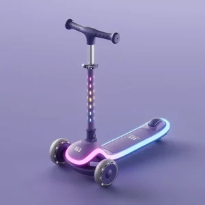 Kids 3 Wheel LED Light Up Adjustable Height Toddler Scooter with Flashing Wheels Foldable Battery Powered Rear Foot Brake