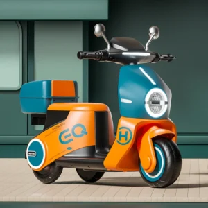 Kids 3 Wheels Electric Ride On Scooter Motorcycle 6V Battery Powered Toy Car With Bluetooth LED Light Storage Box Foot Pedal