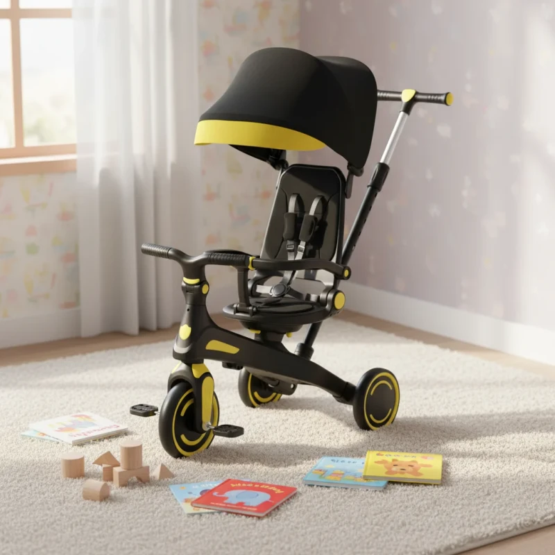 Kids Adjustable Folding Tricycle 360 Degree Rotation Baby Balance Bike 1 6 Years Old 3 Wheel Steel Trike