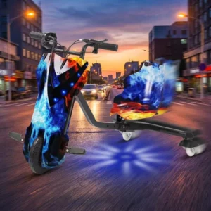 Kids Electric Iron Drift Trike 360 Spin 3 Wheels Drifting Scooter LED Wheels for Speaker Ride on Car 11kg