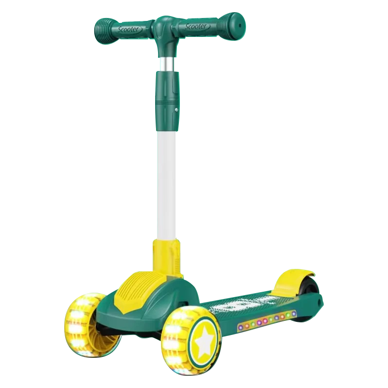 Kids Electric Scooter with Pedals Foldable Three-Wheel Aluminum and PU Deck Height Adjustable for Children
