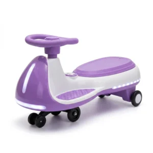 Kids Electric Wiggle Car with LED Glow Strips Bluetooth Control PU Flashing Wheels 5-Speed Battery Powered Swing Car