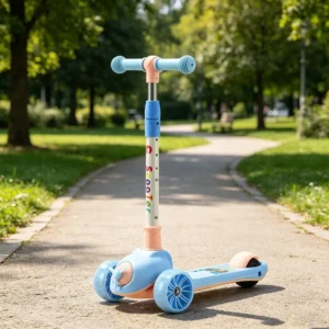 Kids Foldable Modern Plastic Foot Scooter 3 PU Wheels Lightweight Seat Included Height Adjustable Outdoor Toy