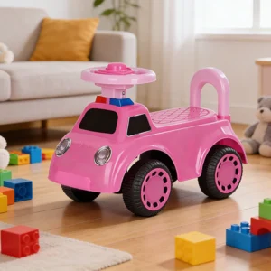 Kids Four Wheel Ride on Push Car with Handle Plastic & Metal Construction for 2 to 4 Years Old Outdoor Use