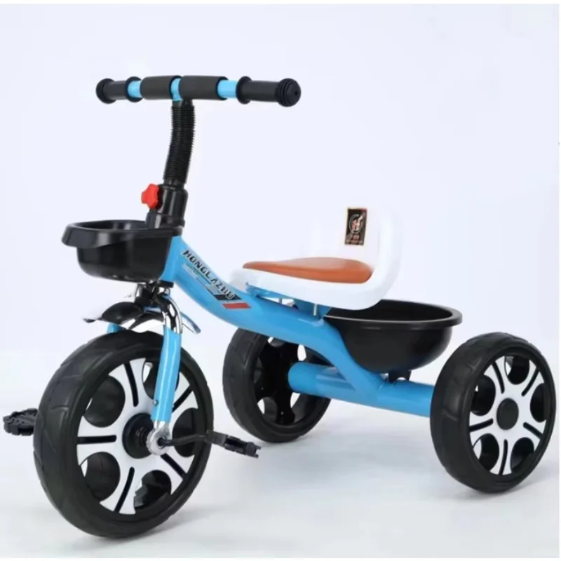 Kids Metal & Plastic 3-Wheel Tricycle with Music Light Larger Wheels Soft Leather Seats for Ages 2-6