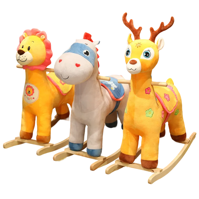 Kids Multiple Ride on Toy Animals Rocking Horse with Music Box