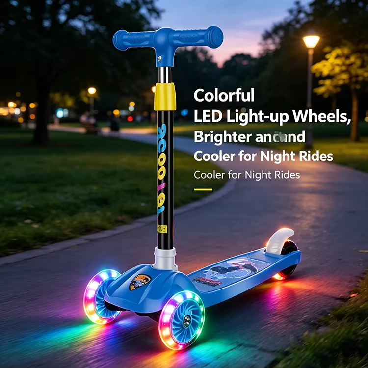 Kids Outdoor Toy Scooter with Flashing Wheels and Sound Effects Cool Multi color Height Adjustable Children Tricycle