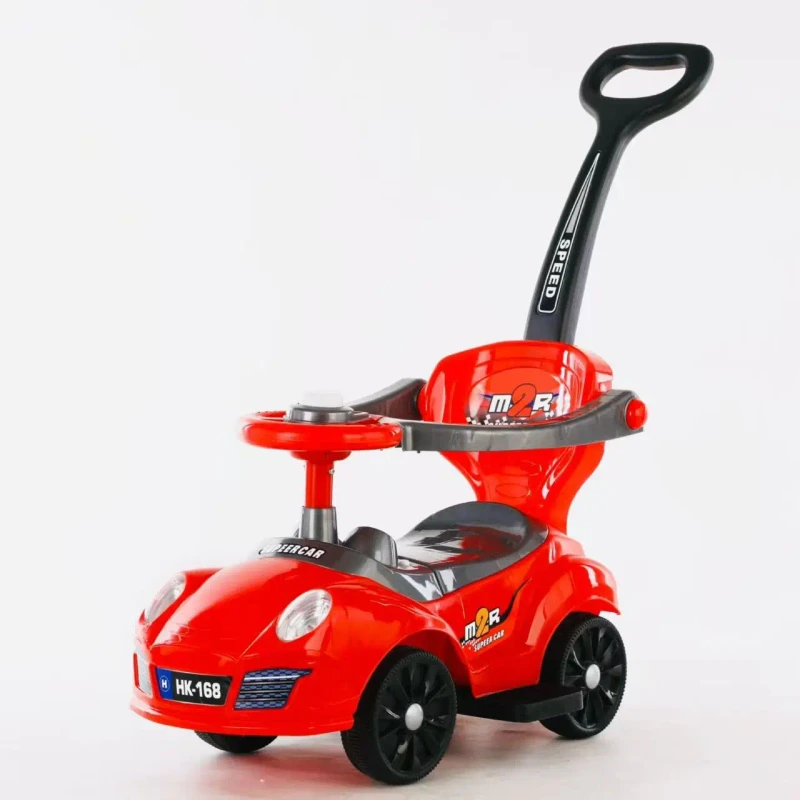 Kids Plastic Ride On Car With 4 Wheels Hand Pushed Sliding Carriage for Baby Featuring Music and Light Foot Powered