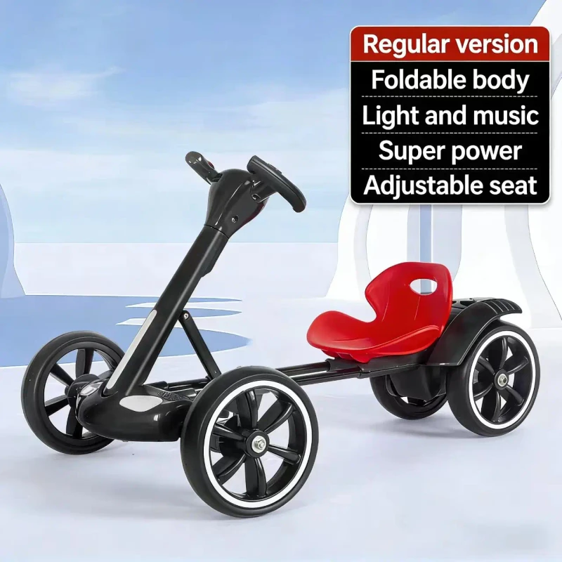 Kids Ride-On Electric Go Kart 4-Wheel Rechargeable 12V Battery Toy Car Foldable Portable for 2 to 4 Years Boys Girls Plastic