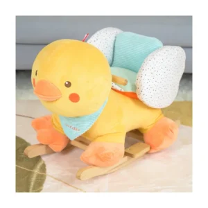Kids Ride on Toy Animal Plush Chicken with Soft Wood Seat Rocking Chair Inspired by Horse for Balancing