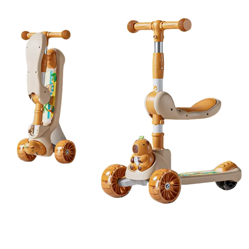 Kids Scooter 3 Wheel Child Folding Kick Scooter Adjustable Height Skateboard Baby Scooter With Seat Light Music