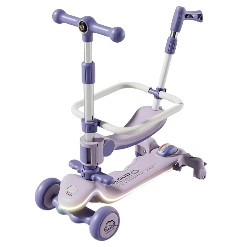 Kids Scooter Adjustable Height 3 Wheeled Scooter Foldable Kids' Scooter with Seat and Push Handle