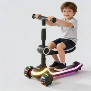 Kids Scooter Lightweight with Music and Seat PU Flash Wheels Outdoor Activities Scooter