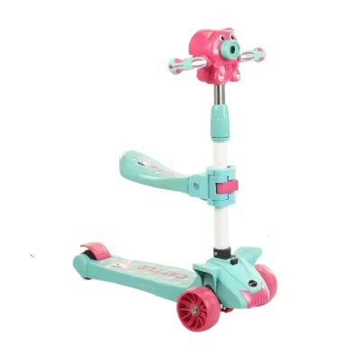 Kids Scooter with Handle Water-Resistant Seat Attachment and Blowing Bubbles Feature for Outdoor Play