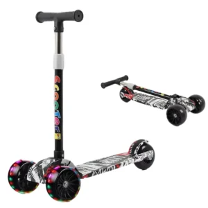 Kids’ Scooter with Hummer Wheel PU Flash One Button Folding Plastic Flash Car Toy Baby Gift