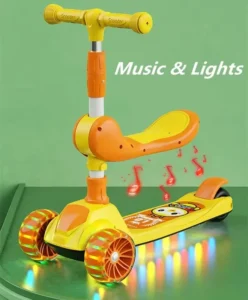 Kids Scooter with Light and Music Outdoor Child Foldable Modern PU Three Wheel Scooter with Seat