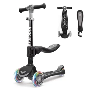 Kids Scooter with Seat 2in1 Child Scooter with Light Up Wheels Wide Deck 4 Adjustable Height