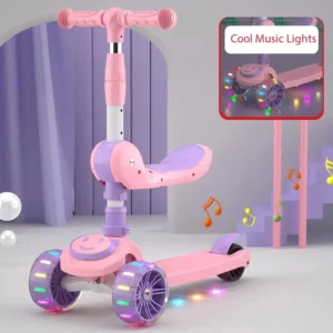 Kids Scooter with Seat for Boys & Girls Aged 19 3-in-1 Balance Bike with Music Lights Ready Ride No Assembly Required