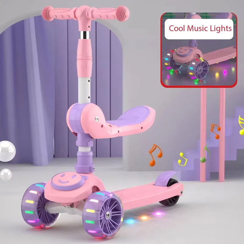 Kids Scooter with Seat for Boys & Girls Aged 19 3-in-1 Balance Bike with Music Lights Ready Ride No Assembly Required