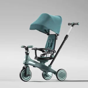 Kids Tricycle 3-Wheel with Push Bar & Canopy Foldable Baby Stroller Rubber/PP/Steel Frame 185x45mm Front Wheel