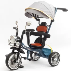 Kids Tricycle Parent Controlled Canopy Music Light Multifunctional Toddler Trike Luxury Gift with Reversible Seat