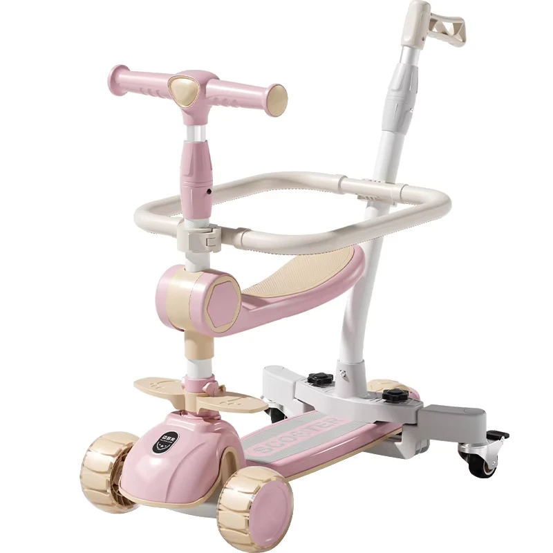 Kids' Tricycle Scooter for 3-6 Years Boys' Girls' Sit-On Parent Push Kick Scooter 3-Wheel Cross-Border Factory Direct