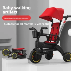 Kids Tricycle Stroller 4 in 1 with Push Handle Sunshade Safety Harness Anti Tip Toddler Bike for 1 5 Years Old