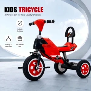 Kids Tricycle with Backrest Pedal Ride On Trike for Toddlers 3 Wheel Steel Frame Disc Brakes Single Speed Indoor Outdoor Toy