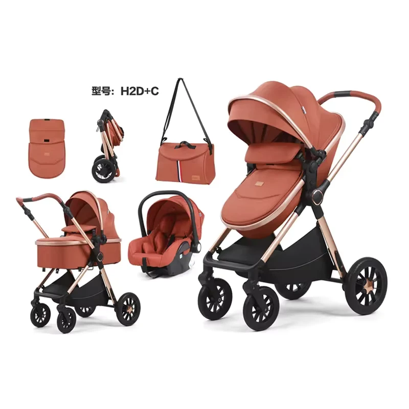 Kinderwagen 3 in 1 Luxury Stroller with Baby Pushchair & Car Seat Stainless Steel Frame EN1888 Certified 4 Wheel Foldable Design