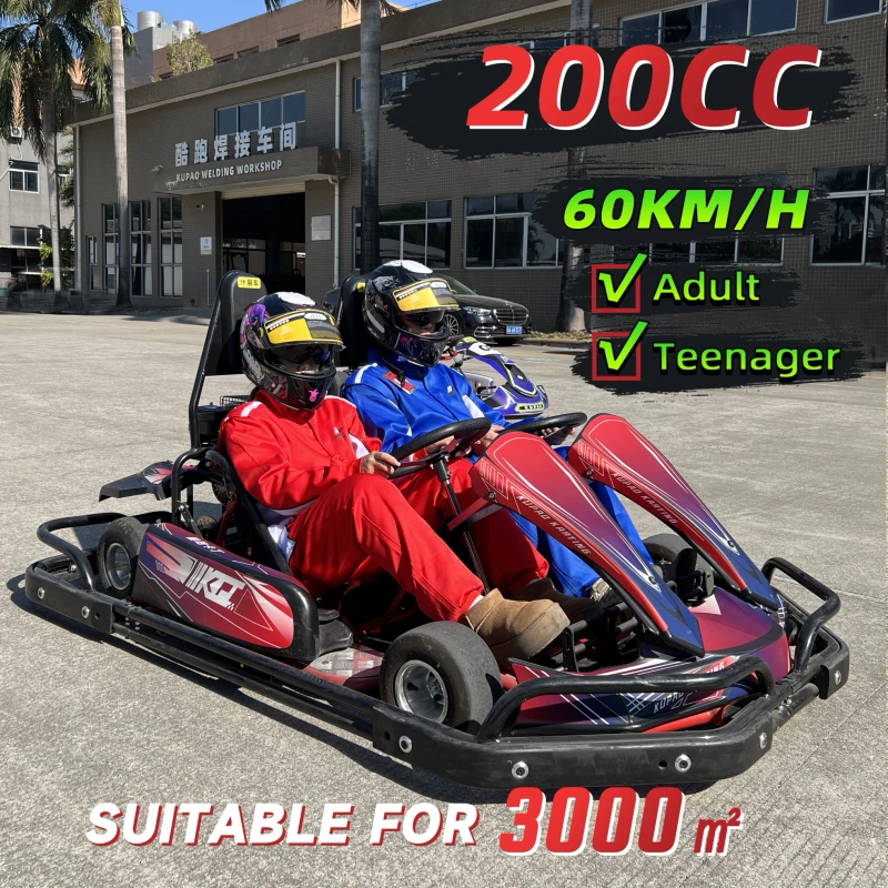 Kupao Adult & Teen 2 Seater Petrol Go Kart Commercial Rental 4 Stroke Racing Go Cart 200CC Gasoline Engine High Speed Fun 60KM H