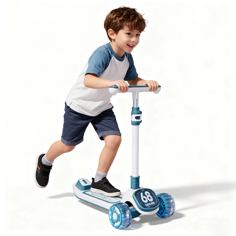 LED Foldable Lightweight 3 Wheel Kids Scooter with Height Adjustable Feature for Child Outdoor Play