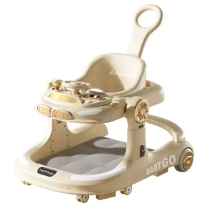Lemoon Foldable Portable Plastic Baby Walker Sound and Light Toys Silent Wheels Wide Base for Steady Steps 6 Months 3 Years