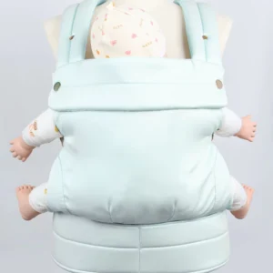 Light Blue Ergonomic Baby Carrier Adjustable Straps and Soft Padding Foldable Cotton Fabric for Infant Travel Carrying
