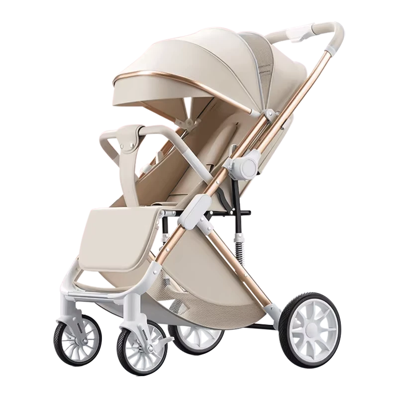 Light Weight Portable Linen Baby Stroller High Landscape Can Sit Lie Five Point Safety Belt High Carbon Steel Frame PU Wheels