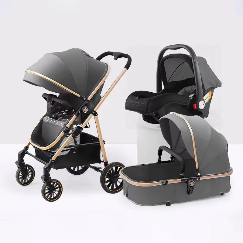 Lightweight 3 in 1 Baby Pushchair Stroller Foldable Baby Stroller Pram 3 in 1 with Carrycot and Carseat Stroller