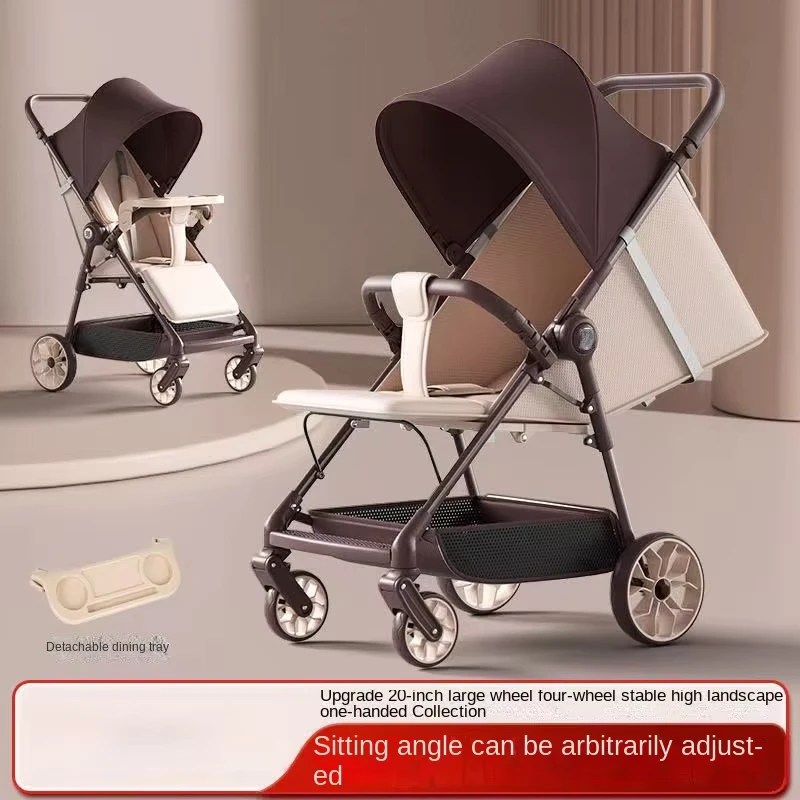 Lightweight All in One Baby Stroller for 0-6 Years 165° Reclining One-Hand Fold High-View Seat with Tray & Spine Support