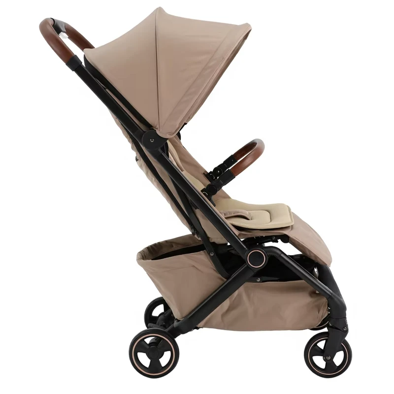 Lightweight Compact 3-Fold Baby Stroller Aluminum Alloy Frame Easy Folding Design for Airplane Travel PU Fabric