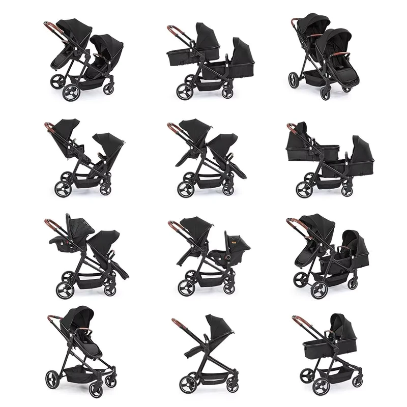 Lightweight Double Stroller for Twins and Second Child Folding Fabric Cart with Large Small Treasure Portable Linen Material