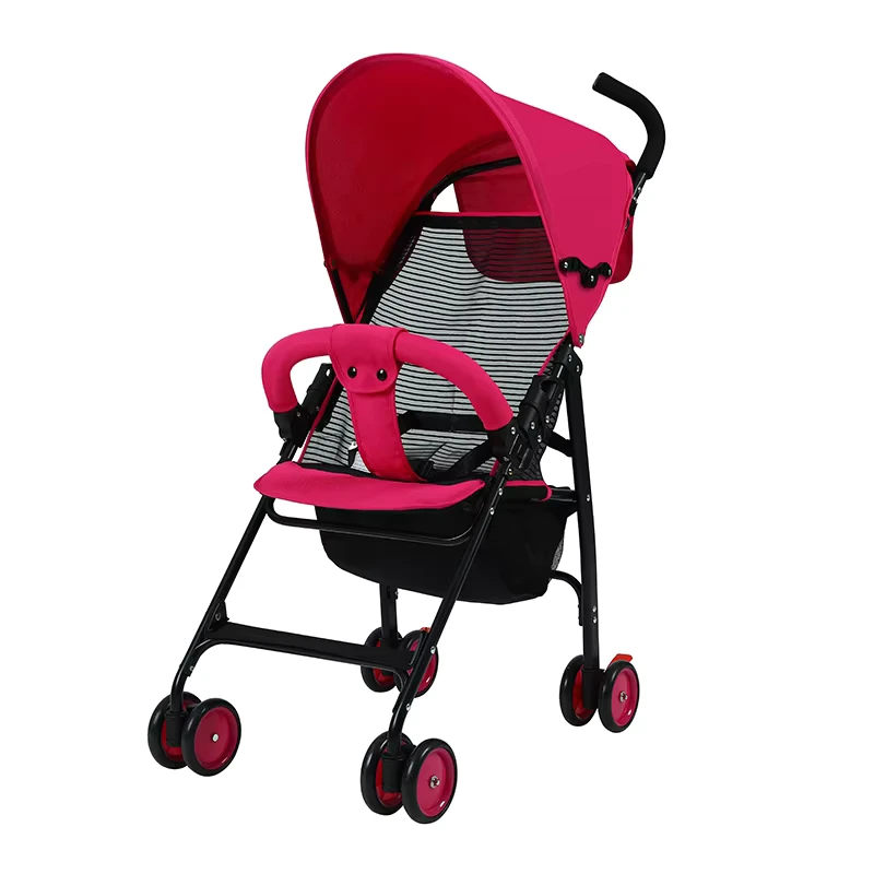 Lightweight Easy-Folding 2-in-1 Baby Stroller Cotton Linen Multi-Position Reclining Back System 4 Wheels Portable