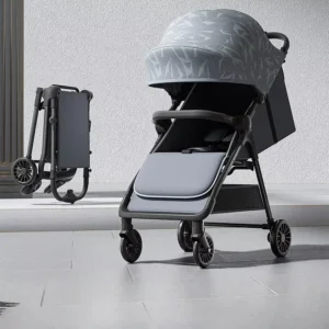 Lightweight Foldable 4 Wheel Baby Stroller Aluminum Alloy Frame High Profile Multifunctional Stroller with Pocket Design
