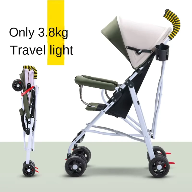 Lightweight Foldable Stainless Steel Baby Stroller Portable Reclining Umbrella Breathable Backrest for Kids 0-6 Travel Systems