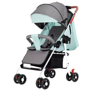 Lightweight Metal & Fabric Foldable Baby Stroller with UV Canopy & Large Basket