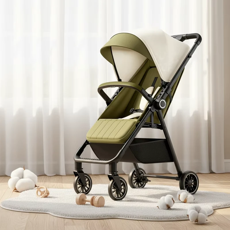 Lightweight Portable Baby Stroller with High Landscape Five Point Seat Belt Car Wheel Can Sit and Lie on