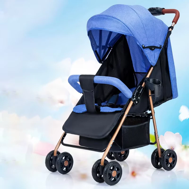 Lightweight Premium 4 Wheel Linen Baby Stroller Stainless Steel Frame Foldable Design 20KG Capacity 0 3 Years Old Kids Car