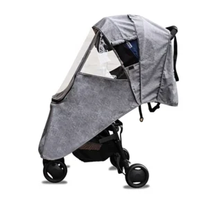 Linen Baby Stroller Rain Cover Windproof Full Cover Zipper Waterproof Umbrella for Carriage