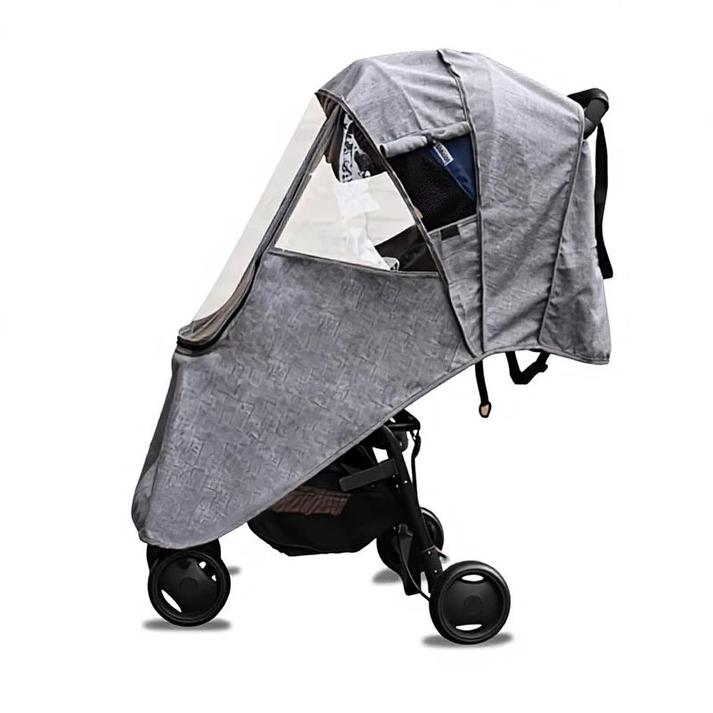 Linen Baby Stroller Rain Cover Windproof Full Cover Zipper Waterproof Umbrella for Carriage