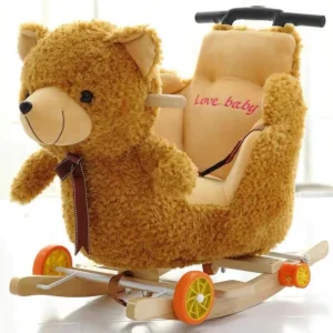 Long Hair Kids Ride on Animal Toy Baby Plush Wooden Rocking Horse Toy