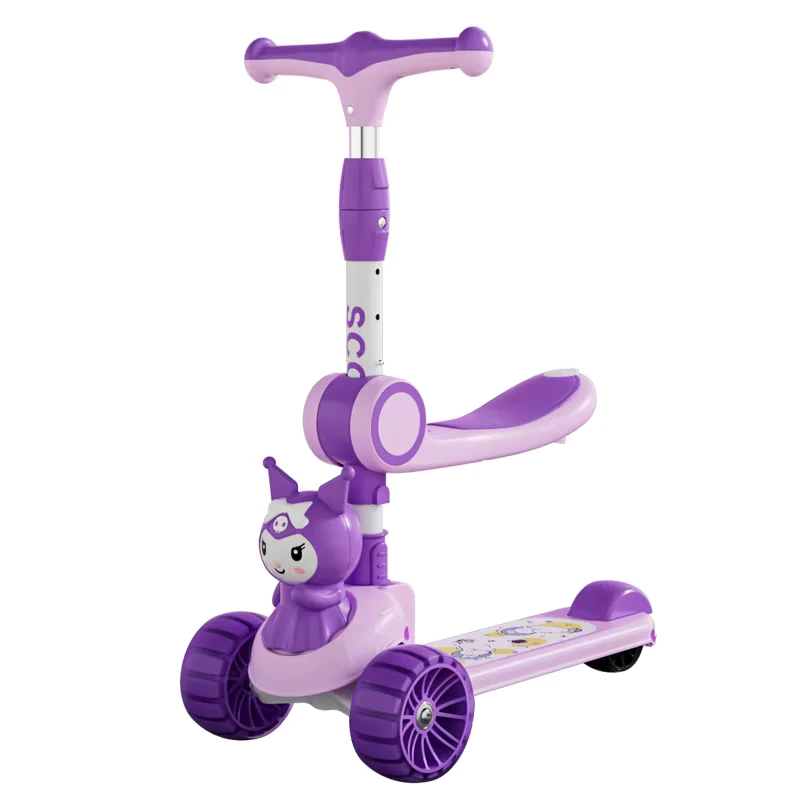 Low Price Foldable Kids Foot Scooter 3 PU Plastic Adjustable Handlebar Seat Included Child Toy Boys Girls Outdoor
